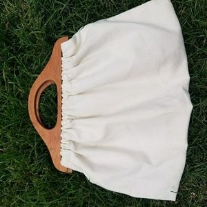 Ivory Cotton Purse with Wooden Handle